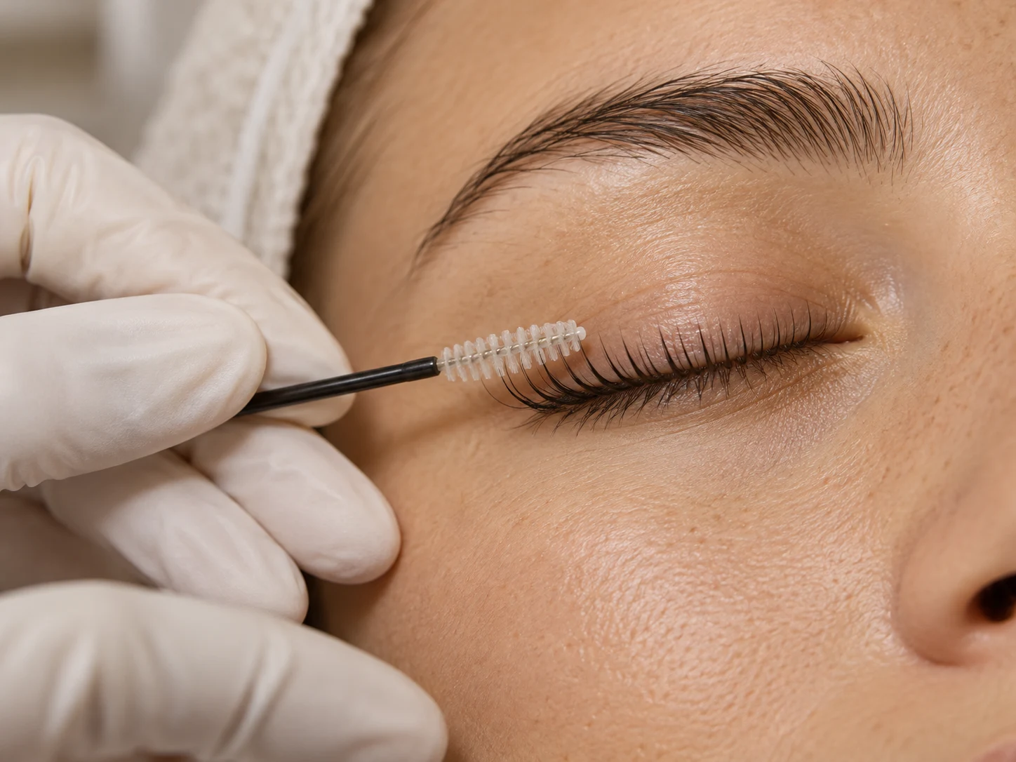 Detail einer Wimpernlifting-Behandlung