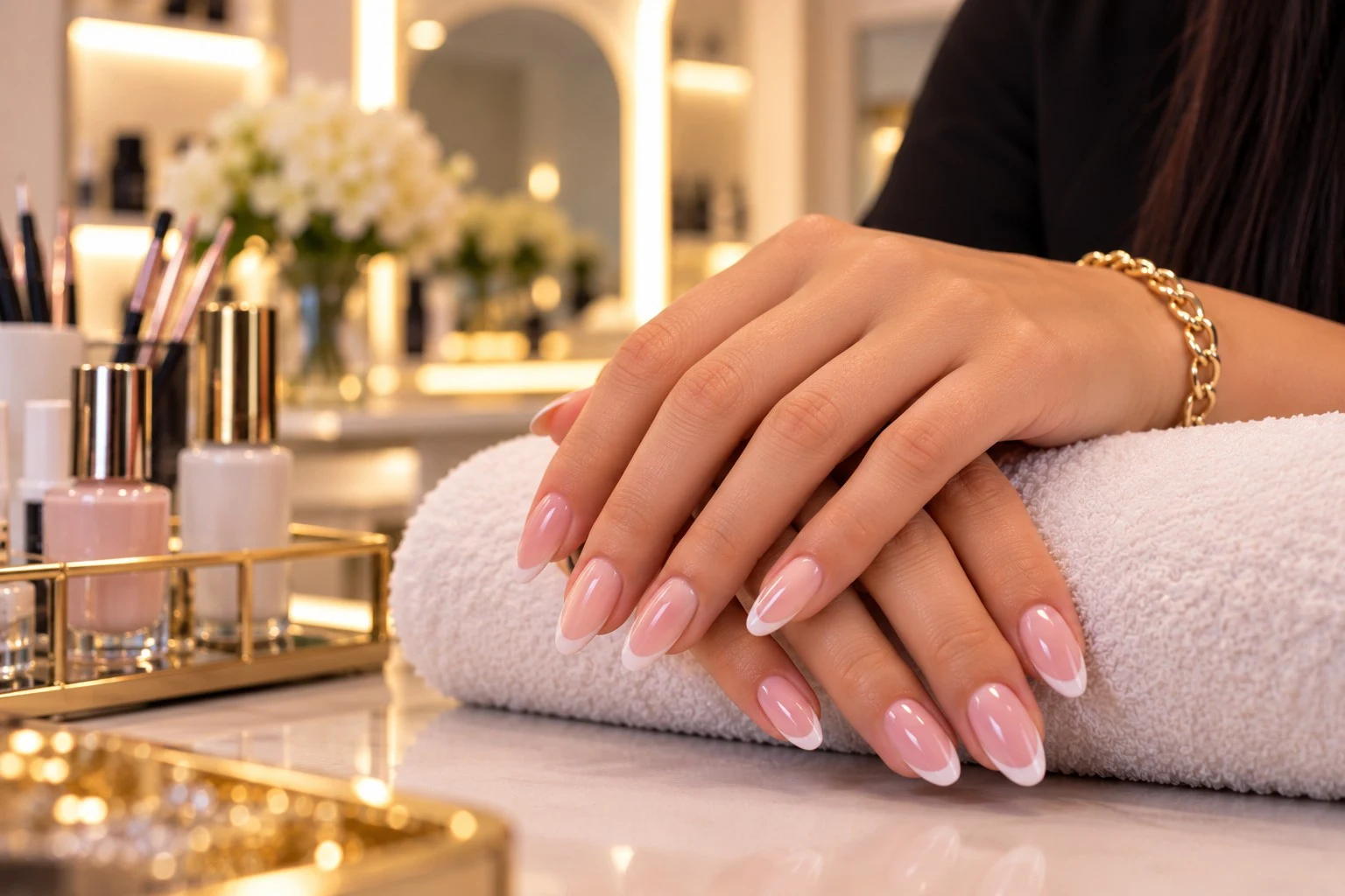 Illustratives Nageldesign in sanftem Rosé